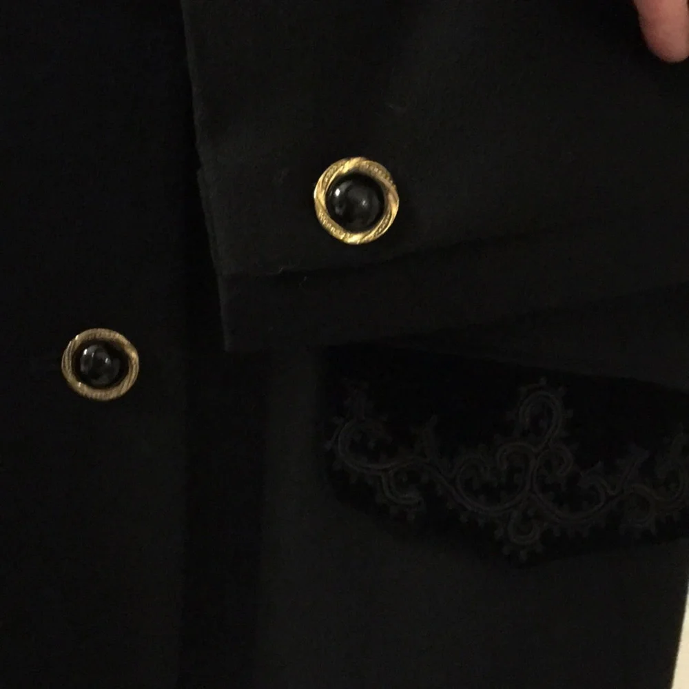 90s Black suit Wool detailed collar pockets button TAILORED